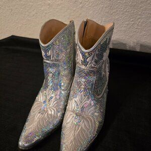 Lady's Silver Sequin Boots